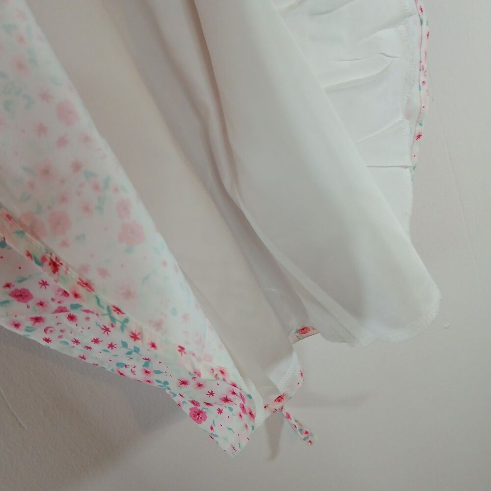 White Pink Floral Summer Dress Criss Cross Tie Back Small Ruffle - Picture 6 of 9